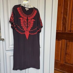 Neiman Marcus Black and Red Embroidered Dress
